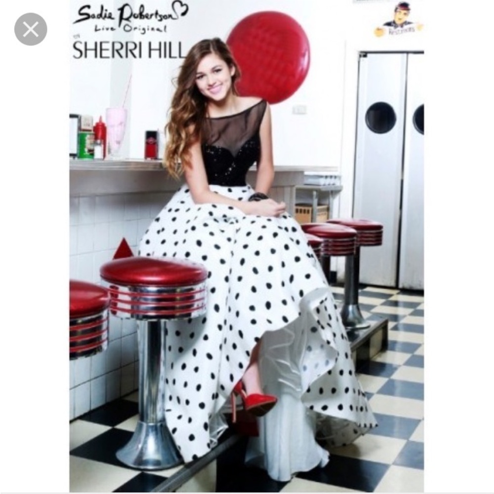 SHERRI HILL POLKA DOT MAXI SKIRT, SZ 2 - Picture 2 of 4